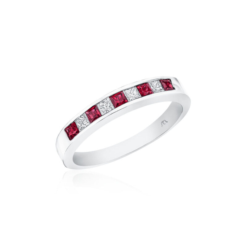 Princess Cut Ruby & Diamond Channel Set Band