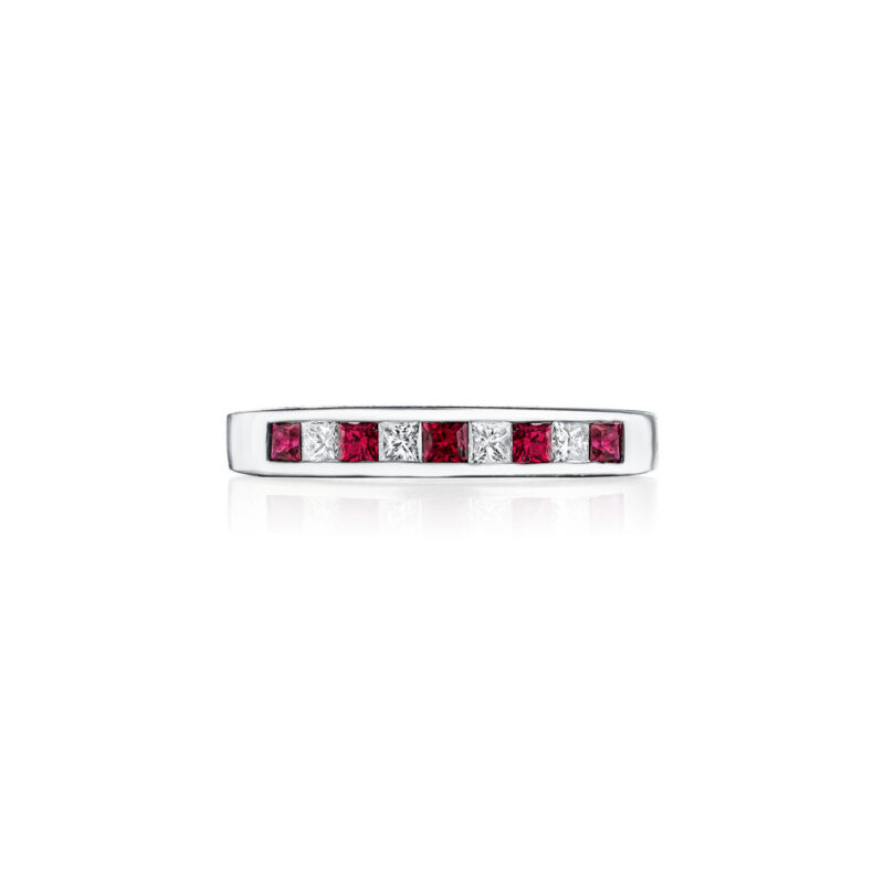 Princess Cut Ruby & Diamond Channel Set Band