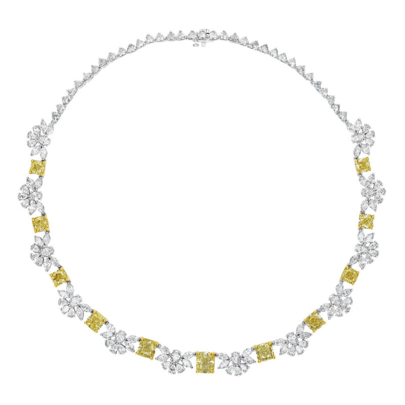 Fancy Shape White & Yellow Diamond Necklace