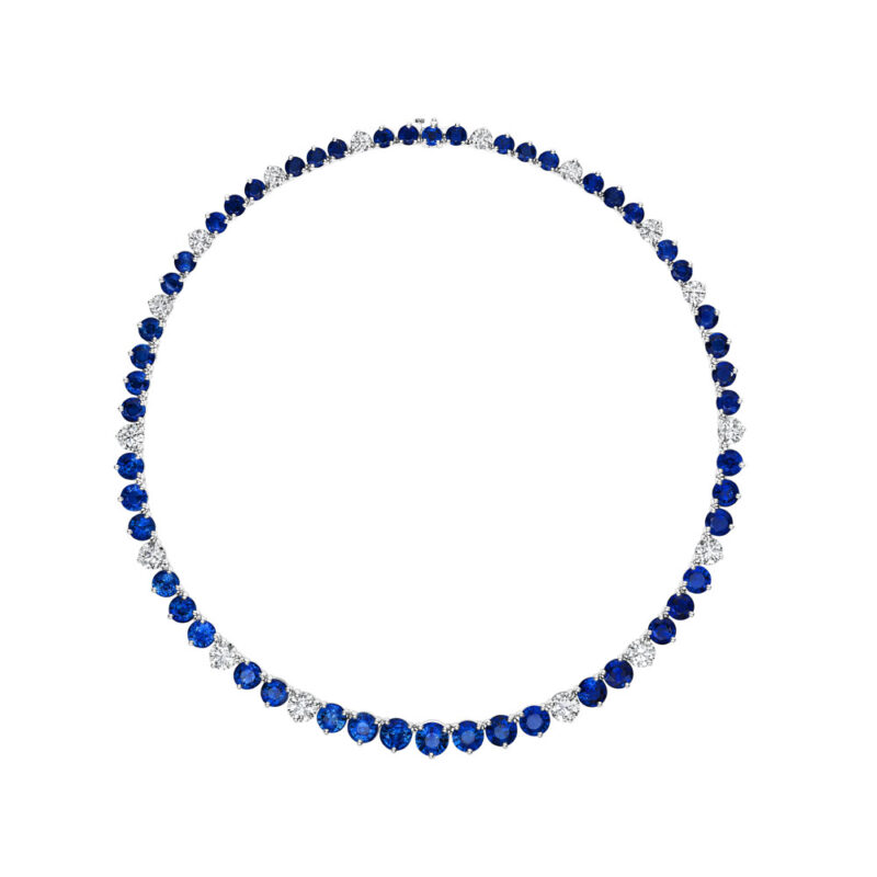 Round Sapphire & Diamond Tennis Necklace