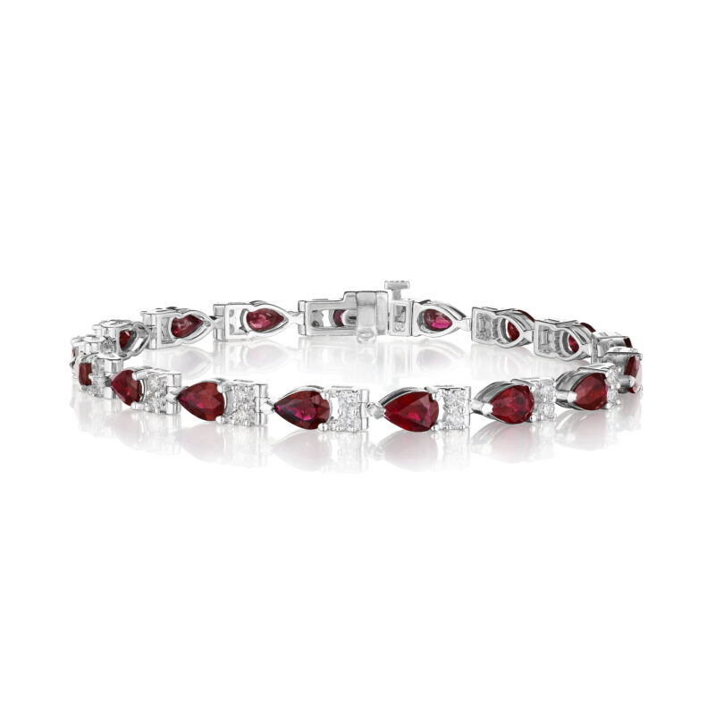 Pear Shape Ruby & Round Diamond Bracelet