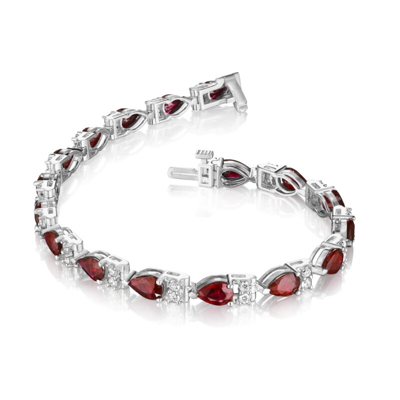 Pear Shape Ruby & Round Diamond Bracelet