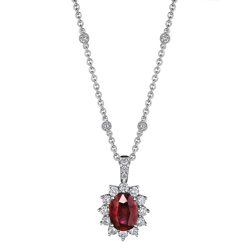 Oval Ruby & Round Diamond Pendant