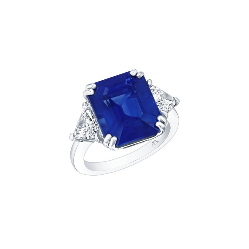 HM#5012 – Emerald Cut Sapphire & Trillion Diamond Ring