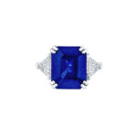 HM#5012 – Emerald Cut Sapphire & Trillion Diamond Ring