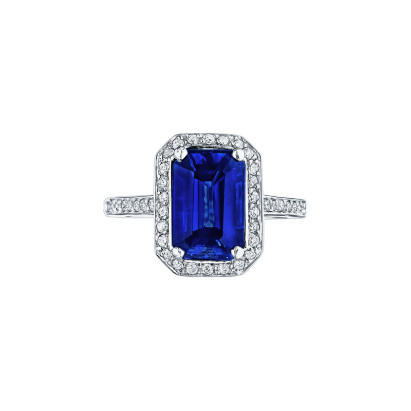 Emerald Cut Sapphire & Pave Diamond Ring