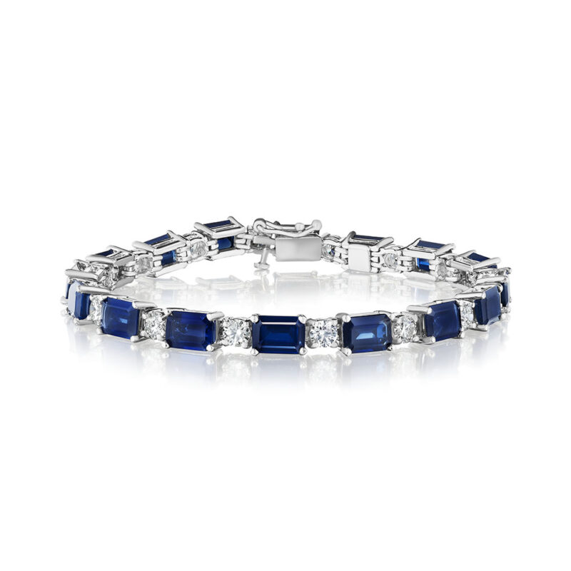 21.94ct Emerald Cut Sapphire & Round Diamond Bracelet