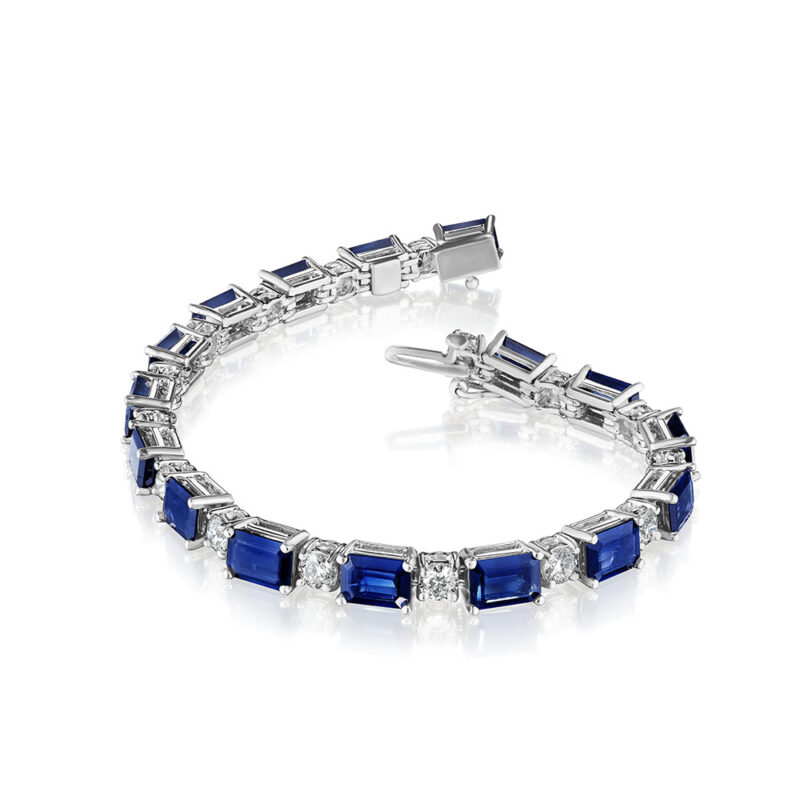 21.94ct Emerald Cut Sapphire & Round Diamond Bracelet