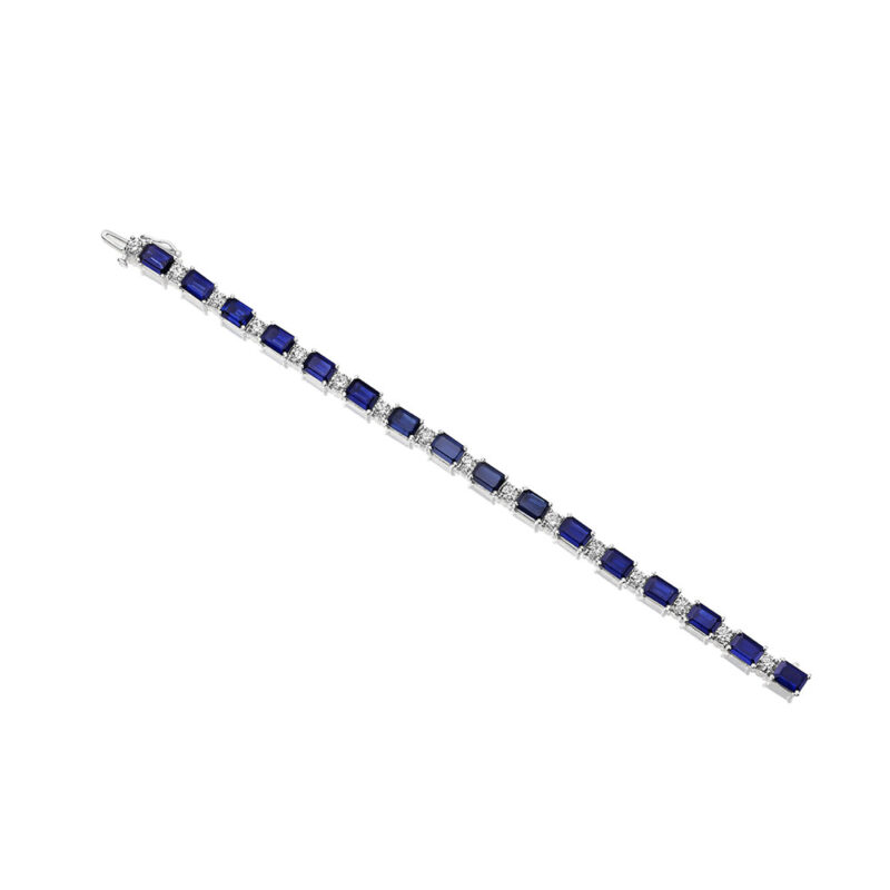 21.94ct Emerald Cut Sapphire & Round Diamond Bracelet