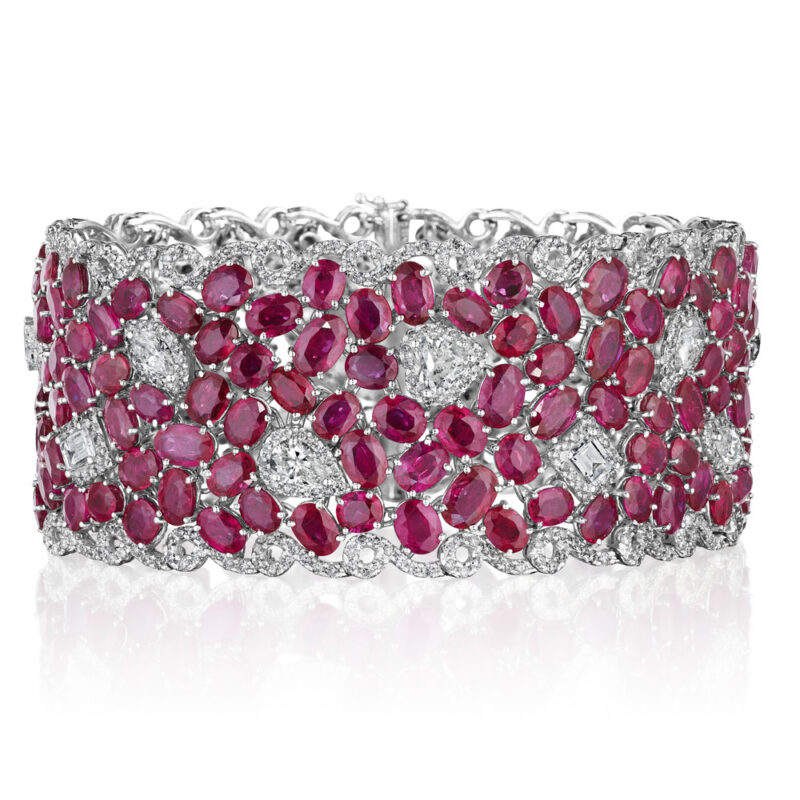 Oval Ruby & Mixed Shape Diamond Bracelet