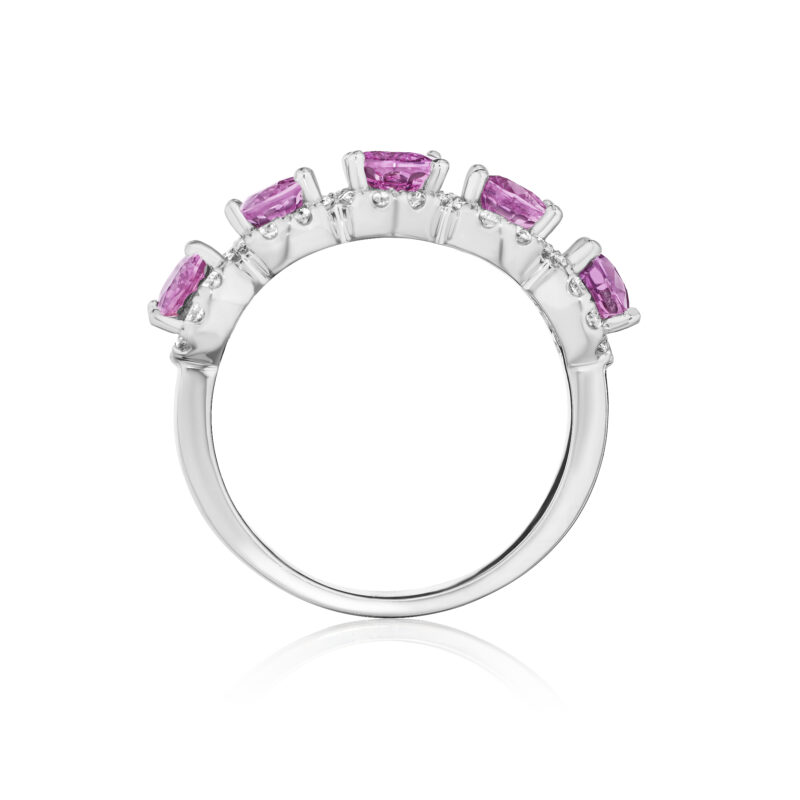 Oval Pink Sapphire & Round Diamond Band