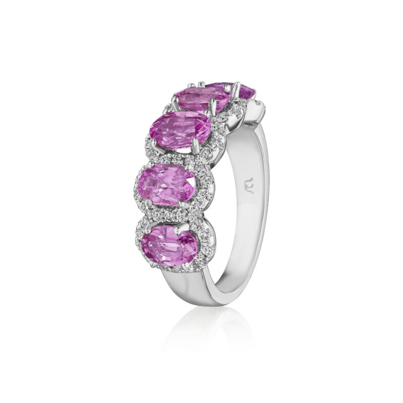 Oval Pink Sapphire & Round Diamond Band