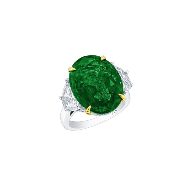HM#6006 – Oval Emerald & Half Moon Diamond Ring