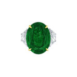 HM#6006 – Oval Emerald & Half Moon Diamond Ring