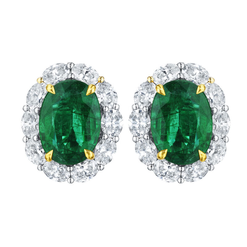 Oval Emerald & Oval Diamond Earrings
