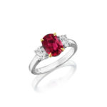 Oval Ruby & Diamond 3 Stone Ring