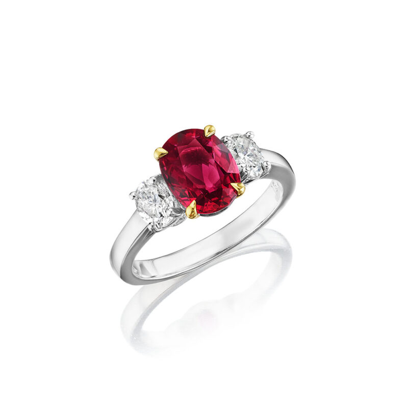 Oval Ruby & Diamond 3 Stone Ring