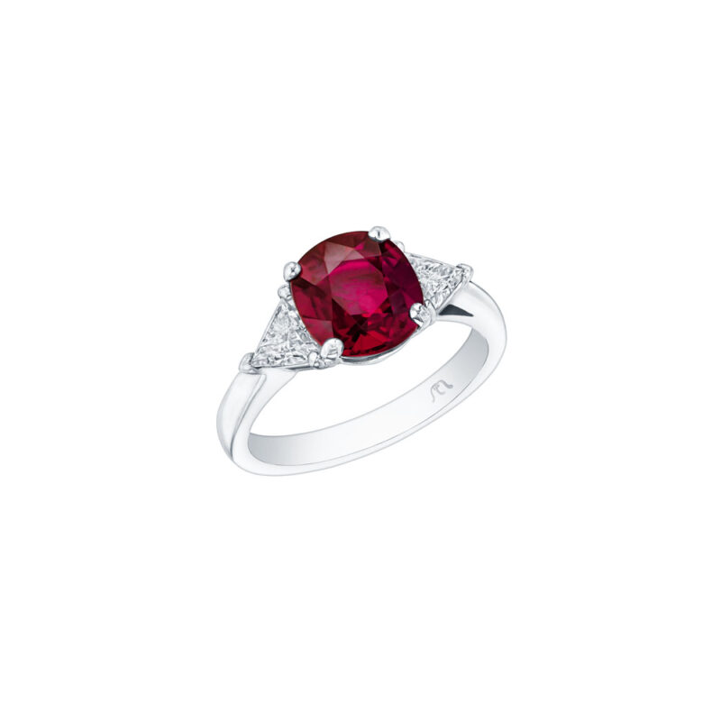 HM#7002 - Cushion Ruby & Trillion Diamond Ring