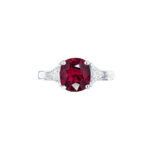 HM#7002 - Cushion Ruby & Trillion Diamond Ring