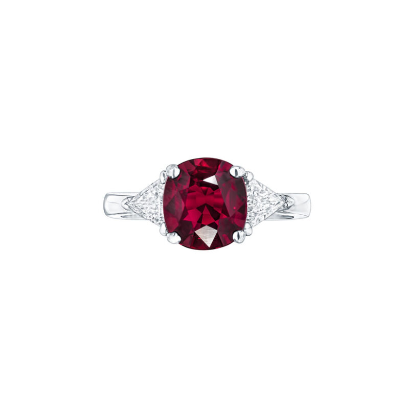 HM#7002 - Cushion Ruby & Trillion Diamond Ring