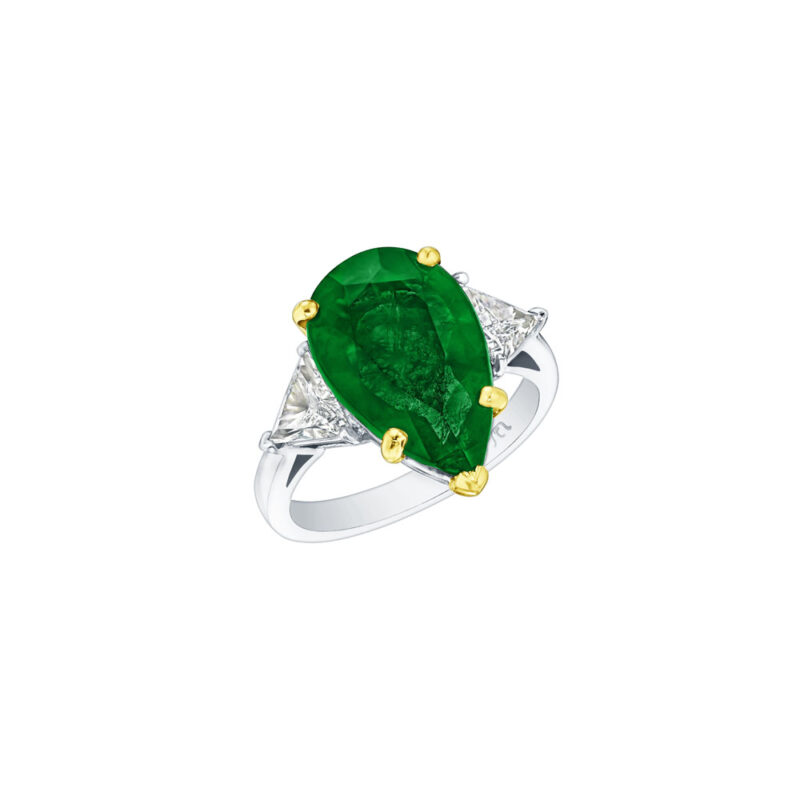 HM#6021 - Pear Shape Emerald & Diamond Ring