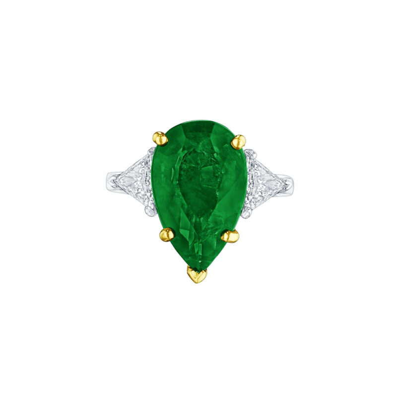 HM#6021 - Pear Shape Emerald & Diamond Ring