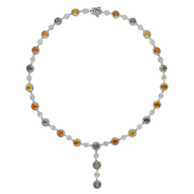 Multi Color Sapphire & Diamond Necklace