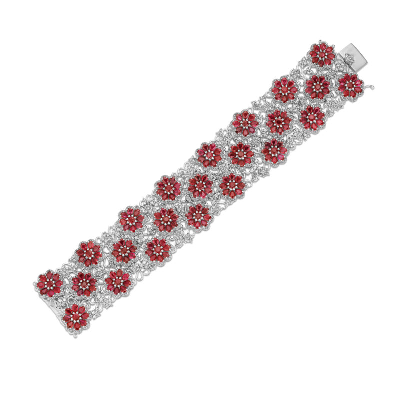 Ruby & Diamond Flower Bracelet