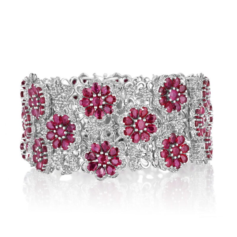 Ruby & Diamond Flower Bracelet