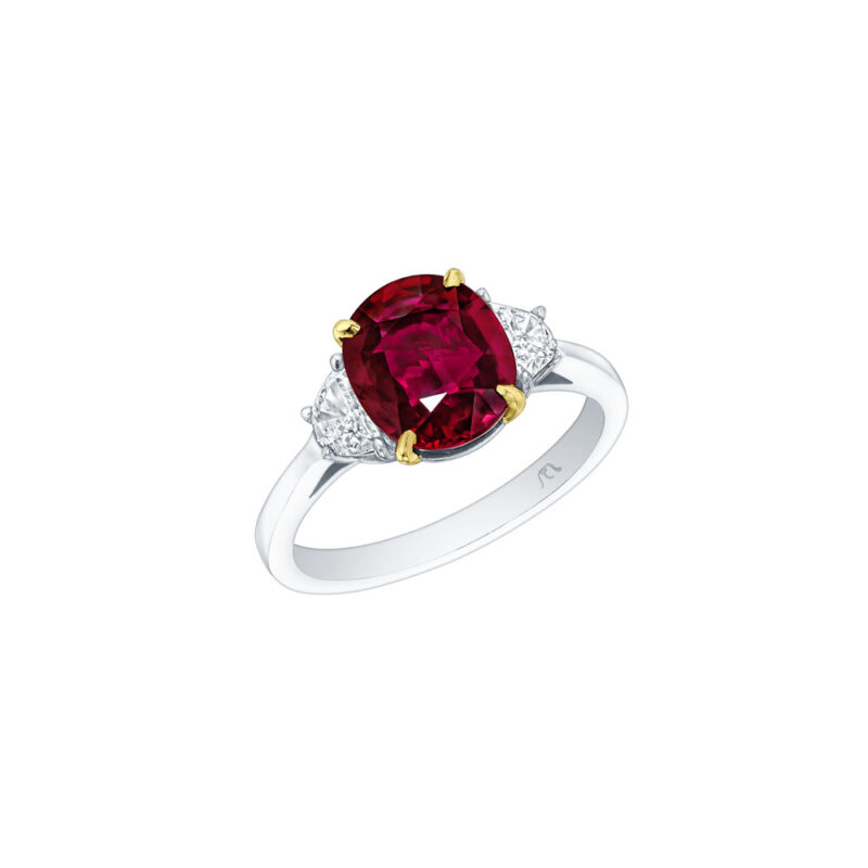 HM#7016 - Cushion Ruby & Half Moon Diamond Ring