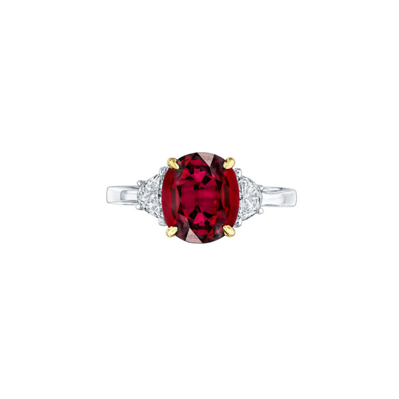 HM#7016 - Cushion Ruby & Half Moon Diamond Ring