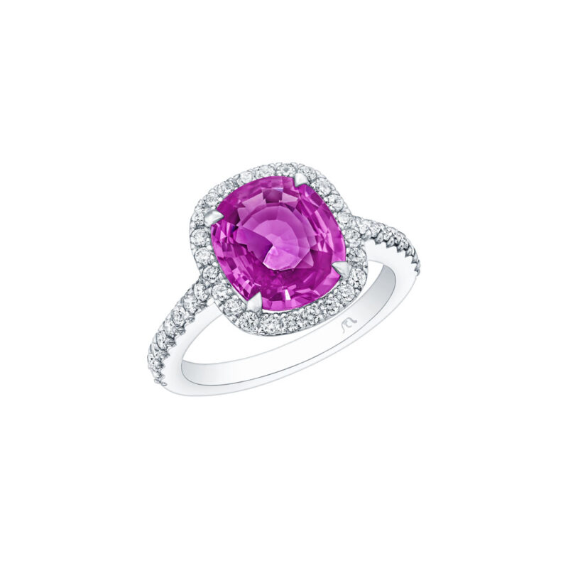 HM#5009 - Cushion Cut Pink Sapphire & Rd Diamond Ring