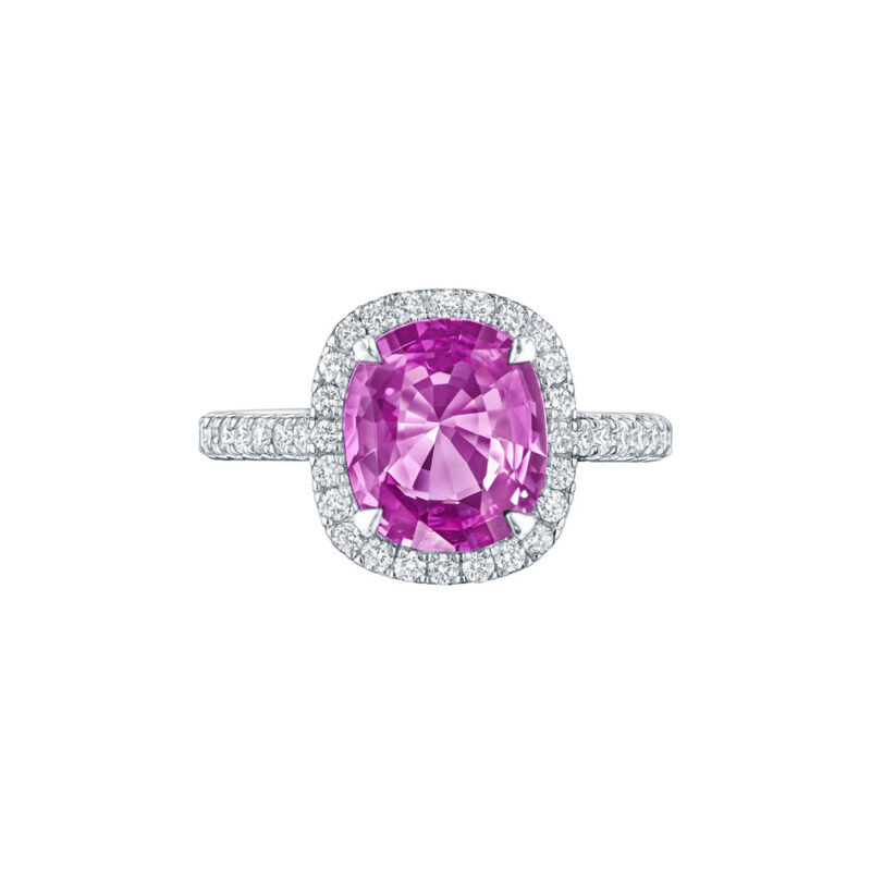 HM#5009 - Cushion Cut Pink Sapphire & Rd Diamond Ring