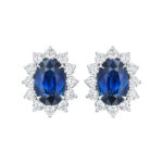 Oval Sapphire & Round Diamond Earrings