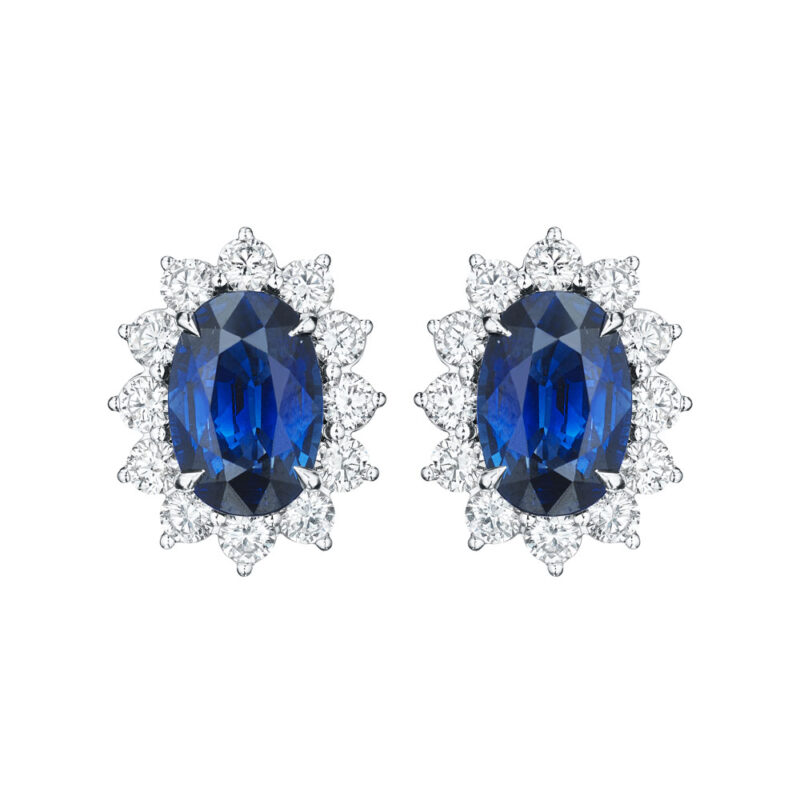 Oval Sapphire & Round Diamond Earrings