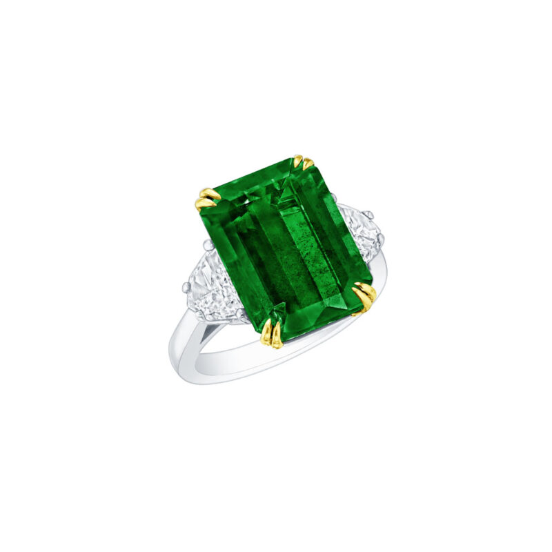 HM#6016 - Emerald Cut Emerald & Cadillac Diamond Ring