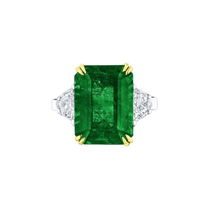 HM#6016 - Emerald Cut Emerald & Cadillac Diamond Ring