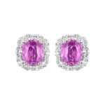 Cushion Cut Pink Sapphire & Oval Diamond Earrings