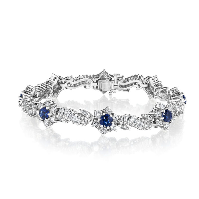 13.58ct Round Sapphire & Diamond Flower Bracelet