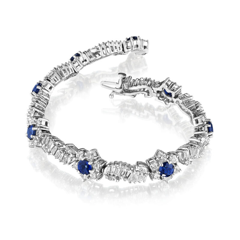 13.58ct Round Sapphire & Diamond Flower Bracelet
