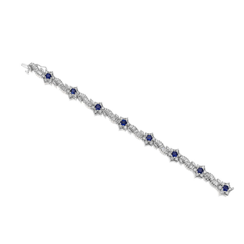 13.58ct Round Sapphire & Diamond Flower Bracelet