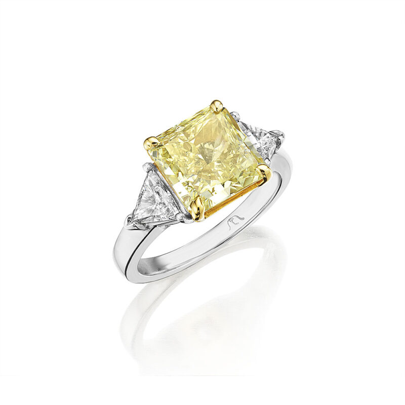 Fancy Yellow Radiant & Trillion Diamond Ring
