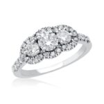 New York Dreams® Three Stone Round Diamond Ring with Halo Frame