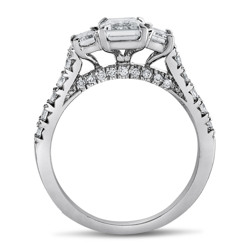 New York Dreams® 3 Stone Emerald Cut Diamond Ring with Diamond Profile