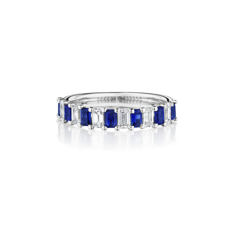 1.30ctw Emerald Cut Diamond & Sapphire Band