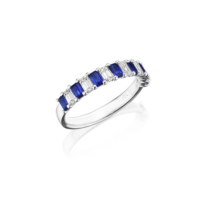 1.30ctw Emerald Cut Diamond & Sapphire Band