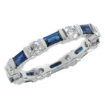 Baguette Sapphire & Round Diamond Bar Set Eternity Band