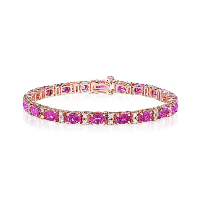 Pink Oval Sapphire & Round Diamond Bracelet