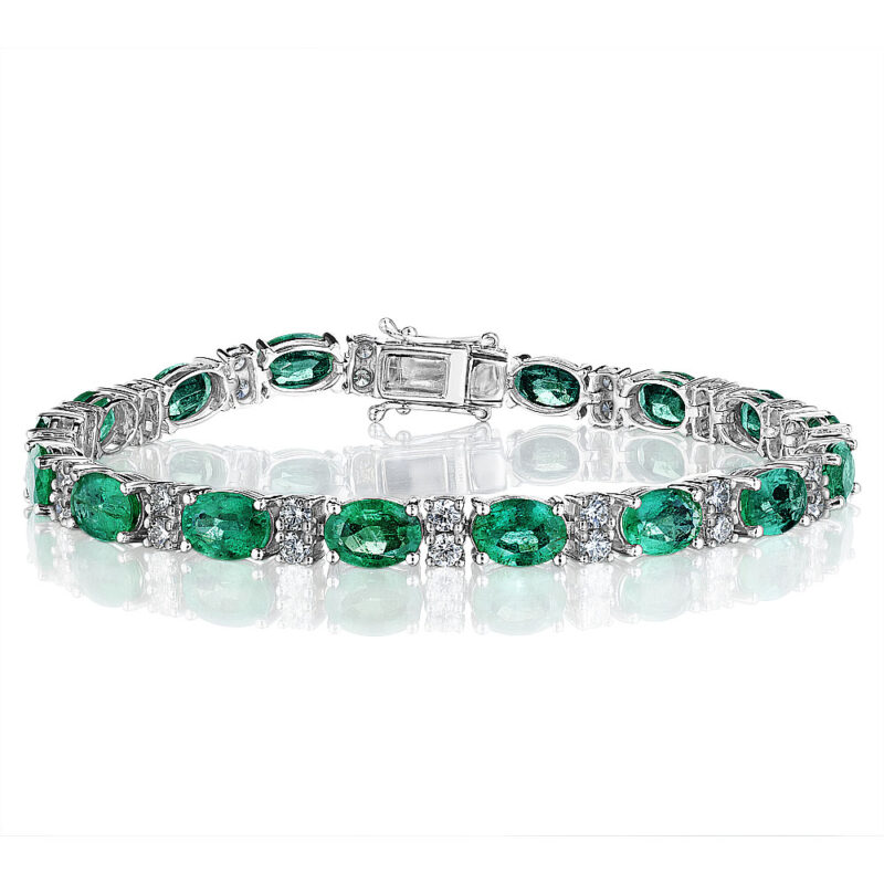 Oval Emerald & Round Diamond Bracelet