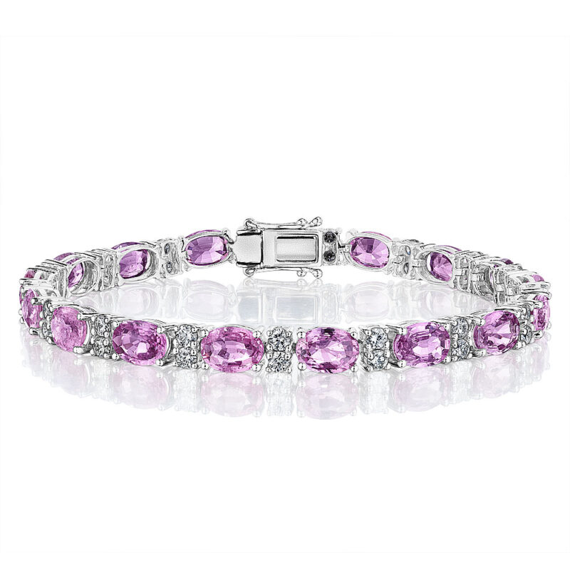 Oval Pink Sapphire & Round Diamond Bracelet